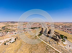 Aerial view of Don Quixote windmills. Molino Rucio Consuegra in the center of Spain