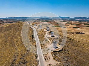 Aerial view of Don Quixote windmills. Molino Rucio Consuegra in the center of Spain