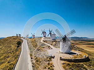 Aerial view of Don Quixote windmills. Molino Rucio Consuegra in the center of Spain