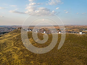 Aerial view of Don Quixote windmills. Molino Rucio Consuegra in the center of Spain