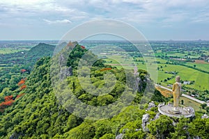 Aerial view of Don Sai, Christ Redeemer statue, in Ratchaburi, Thailand