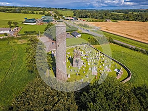 Aerial view. Donaghmore Round Tower. Navan. co. Meath. Ireland photo