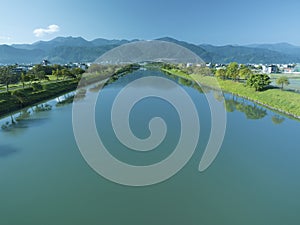 Aerial view of dongshan river in yilan county, taiwan