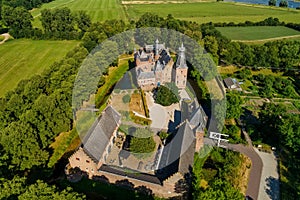 Aerial view of Doorwerth Castle is a medieval castle near Arnhem, Netherlands