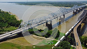 Aerial view double Vicksburg Bridges carrying Interstate 20 (I-20), US Route 80