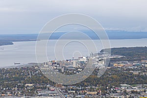 Aerial view of downtown Anchorage, Alaska, AK, USA