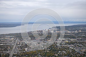 Aerial view of downtown Anchorage, Alaska, AK, USA