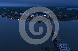 Aerial view of the downtown area of Beaufort, South Carolina at night