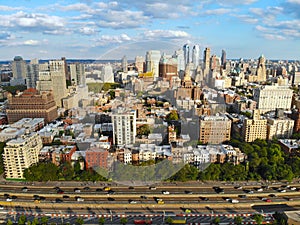 Aerial view of downtown Brooklyn with Traditional building in Brooklyn Heights. New York City. USA