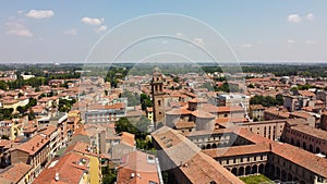 The aerial view of the downtown of the city Ferrara in Italy