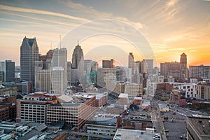 Aerial view of downtown Detroit at twilight