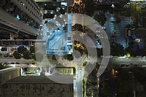 Aerial view of downtown district of Atlanta city in Georgia, USA. Brightly illuminated street in modern american midtown