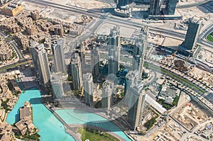 Aerial view of Downtown Dubai from the tallest building in the world, Burj Khalifa, Dubai, United Arab Emirates