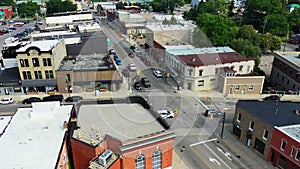 Aerial view of downtown Ingersoll, Ontario, Canada 4K