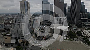 Aerial view of Downtown Los Angeles (DTLA) on a cloudy day