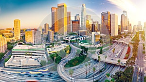 Aerial view of a Downtown Los Angeles before sunset