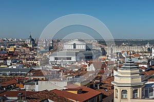 Aerial View of downtown Madrid with Royal Theatre (Teatro Real) and Almudena Cathedral - Madrid, Spain photo