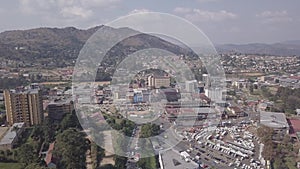 Aerial view of downtown of Mbabane during daytime, capital city of Eswatini known as Swaziland