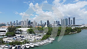 Aerial View of Downtown Miami From Yachting Club Marina With Cruise Ship Port