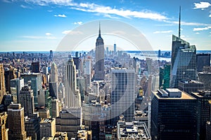 Aerial view of Downtown and Midtown Manhattan Skyline, New York, USA