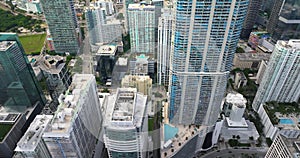 Aerial view of downtown office district of Miami Brickell in Florida, USA. High commercial and residential skyscraper