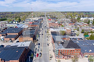 Aerial view of downtown Potsdam, NY, USA