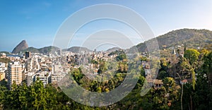 Aerial view of downtown Rio de Janeiro and Sugar Loaf Mountain from Santa Teresa Hill - Rio de Janeiro, Brazil