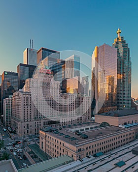 Aerial view of Downtown Toronto at sunset