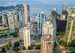 Aerial view of Downtown Vancouver skyline on a summer day
