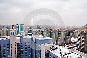 Aerial view of downtown in Yekaterinburg, Russia during the cloudy day
