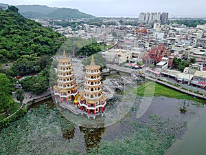 Aerial view of Dragon Tiger Tower at Lotus Pond.