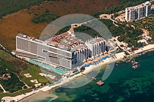 Aerial view of Dreams Vista Cancun Resort, Residecial del Mar, Luxury Oceanfront Condo Amara,