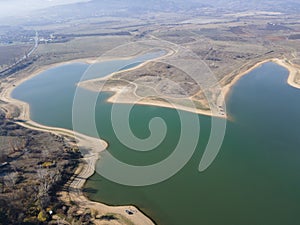 Aerial view of Drenov Dol reservoir, Bulgaria