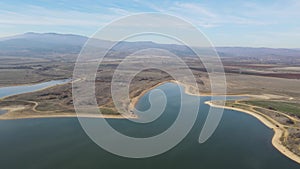 Aerial view of Drenov Dol reservoir, Kyustendil region, Bulgaria