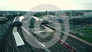Aerial view of Dresden Hauptbahnhof or city central railway station, Germany