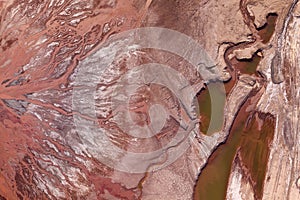 Aerial view of dried sludge in settling reservoir