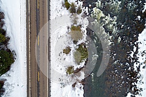 aerial view of a drive next to a river