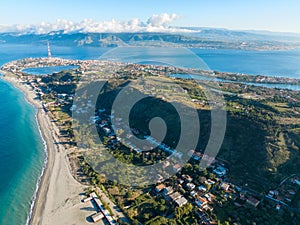 Aerial view with the drone of the area of the Strait of Messina where the Strait Bridge will be built