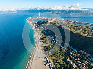 Aerial view with the drone of the area of the Strait of Messina where the Strait Bridge will be built