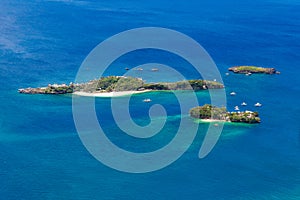 Aerial view from the drone of beautiful bay in tropical Island with white sand. Boracay Island, Philippines