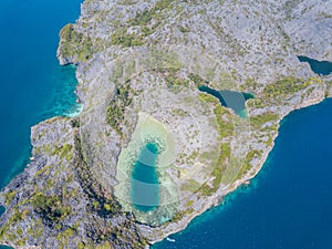 Aerial view from a drone of beautiful Comb island