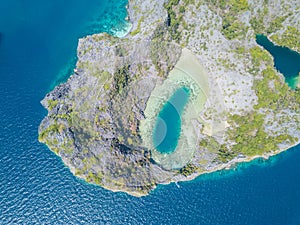 Aerial view from a drone of beautiful Comb island