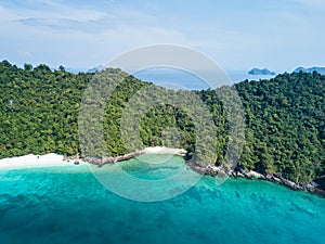 Aerial view from a drone of beautiful Nyaung Oo Phee island on s