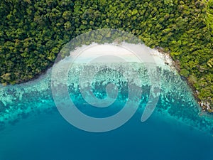 Aerial view from a drone of beautiful Nyaung Oo Phee island on s