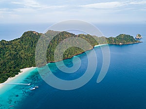 Aerial view from a drone of beautiful Nyaung Oo Phee island on s