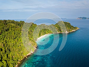 Aerial view from a drone of beautiful Nyaung Oo Phee island on s