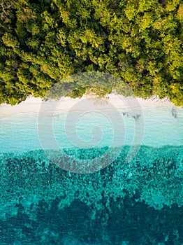 Aerial view from a drone of beautiful Nyaung Oo Phee island on s