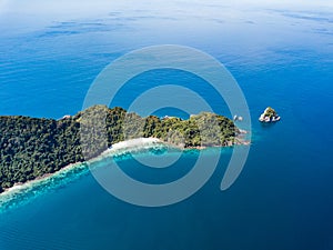 Aerial view from a drone of beautiful Nyaung Oo Phee island on s