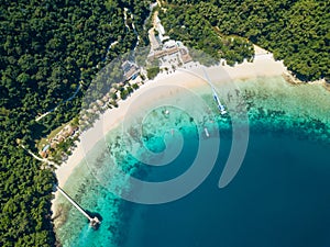 Aerial view from a drone of beautiful Nyaung Oo Phee island on s