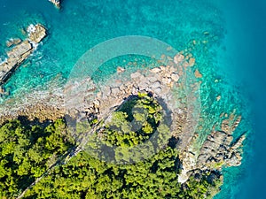 Aerial view from a drone of beautiful Nyaung Oo Phee island on s